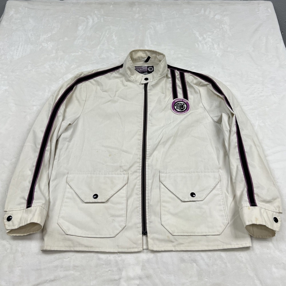Arctic Wear Snowmobile Jacket Mens M White Vintage Racing Stripe Utility Coat
